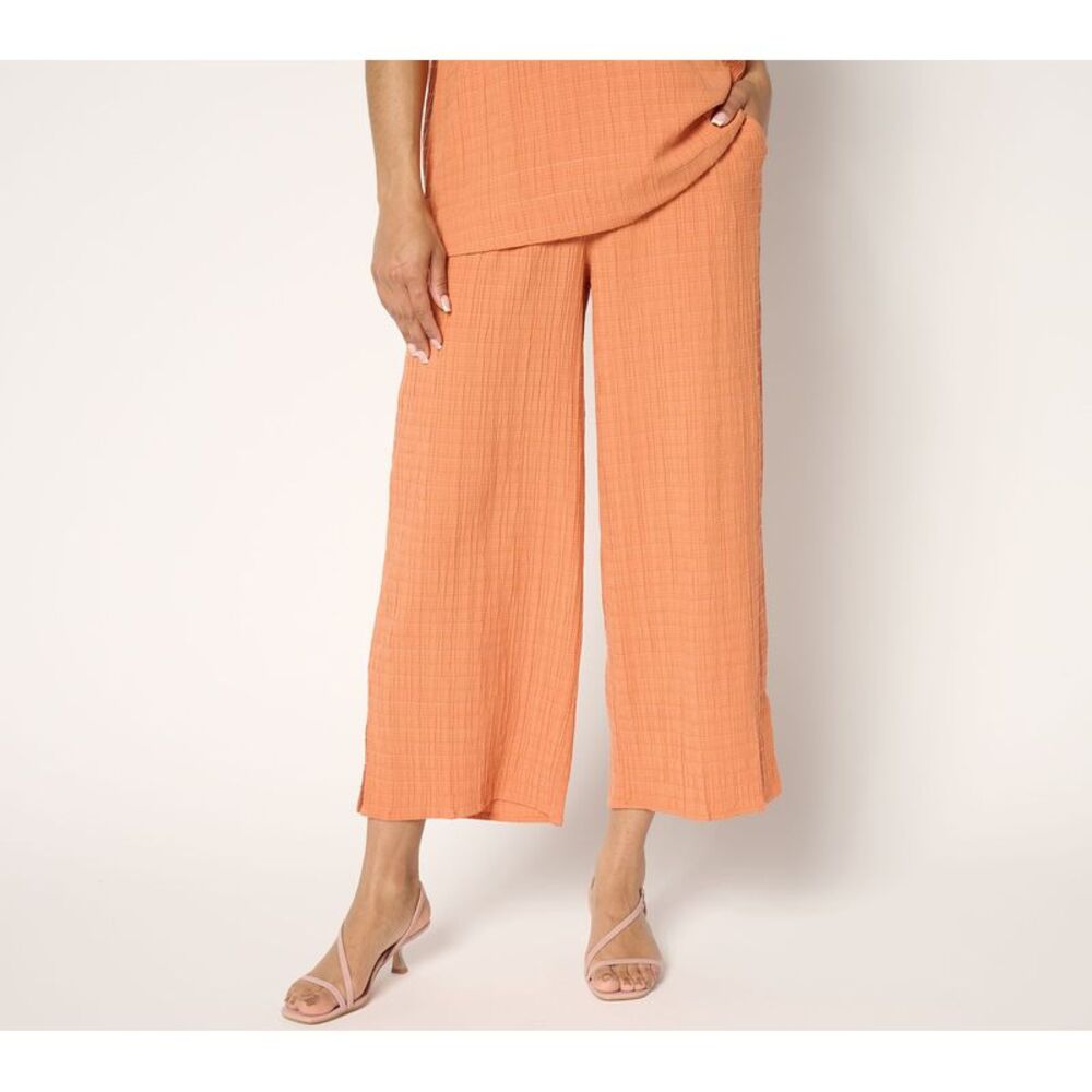 Joan Rivers Classics Collection Women's Pants Sz M Textured Crop Side Red